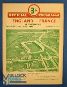 1947 England v France Rugby Programme: Usual Twickenham 4pp card. G/VG