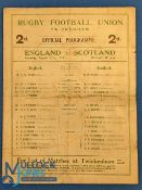 1928 England v Scotland Rugby Programme: Very well worn, grubby, neatly taped but collectable,