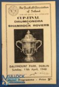 1948 FA of Ireland Cup Final Drumcondra v Shamrock Rovers football programme 11 Apr, Dalymount Park,
