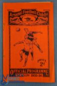 1935/36 Arsenal v Blackburn Rovers football programme 5 Oct, creases, missing staples and staple