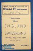 1946 England v Switzerland international programme at Chelsea 11 May 1946, 8 pages; good. (1)