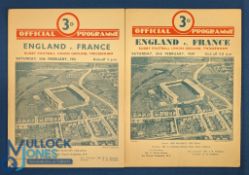 1949 & 51 England v France Rugby Programmes (2): Pair of Twickenham issues, 4pp card as usual, for