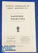 1969/70 Lancashire Senior Cup match programme Great Harwood v Manchester Utd 3rd round match, Monday