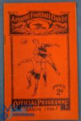 1936/37 Arsenal v West Bromwich Albion football programme 3 Apr, centre fold, light creasing,