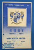 1955/56 Bury v Manchester Utd friendly match programme floodlit match 4 October 1955 at 7.30pm;