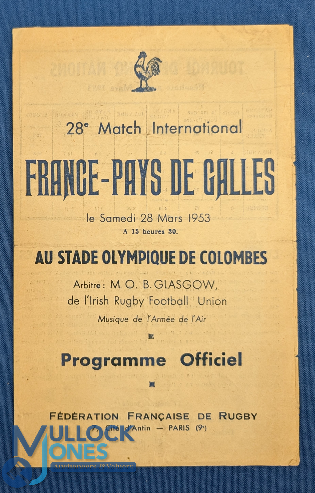 Scarce 1953 France v Wales Rugby Programme: Autographed by many players from both sides, lovely
