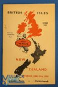 1950 British & I Lions Test Rugby Programme: Attractively-covered 20pp Christchurch example. VG