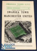 1958/59 Swansea Town v Manchester Utd friendly match programme 24 January 1959; team changes o/
