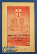 1954/55 Scarce friendly match programme Lincoln City v Manchester Utd at Sincil Bank 12 March