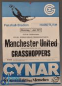 1971 Grasshoppers (Switzerland) v Manchester Utd friendly match POSTER overall size 19