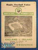 1935 England v Ireland Rugby Programme: Creased central pocket fold, otherwise quite good