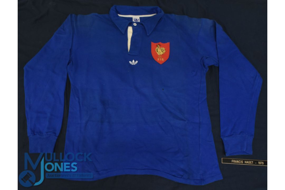 1979 Francis Haget's Match worn France Rugby Jersey: The great lock's large, deep blue jersey, - Image 1 of 2