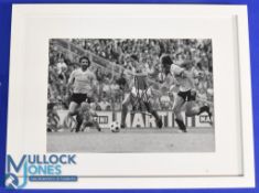 Johan Cruyff Signed football print in black and white, signed in ink, framed measures 42x32cm