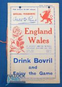 1932 Wales v England Rugby Programme: VIP version, unbound but with red ribbon at staples. G