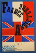 1968 France v England Rugby Programme: Desirable detailed example from Paris. G/VG