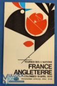 1970 France v England Rugby Programme: Traditional Colombes material, good pics too. G/VG