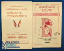 1956 England 'B' v Switzerland 'B' international match programme 21 March 1956 at The Dell,
