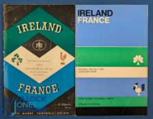 1965 & 67 Ireland v France Rugby Programmes (2): Different covers for each of these mid-60s Dublin