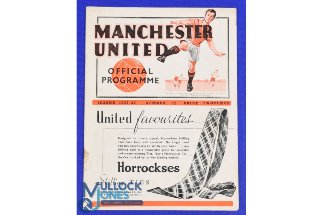 Pre-War 1937/1938 Manchester Utd v Burnley Div. 2 match programme 18 April 1938; overall fair/good