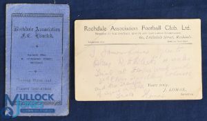 1921 Postcard Rochdale Association Football Club Ltd with handwritten text by and signed J Lomax (