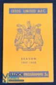 1957/58 Leeds Utd v Manchester Utd Div. 1 match programme 11 January 1958, staple removed o/wise