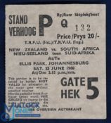 1960 NZ All Blacks Rugby Tour Test Match Ticket: Stand ticket for the 25/06/60 test at Ellis Park,