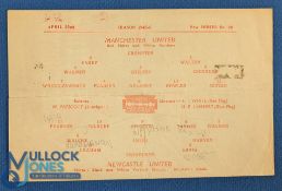 1945/46 Manchester Utd v Newcastle Utd league north single sheet programme 22 April 1946; pencil
