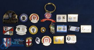 Collection of metal/enamel pin badges to include Leeds Utd badges 2000/01 v Besiktas, AC Milan,