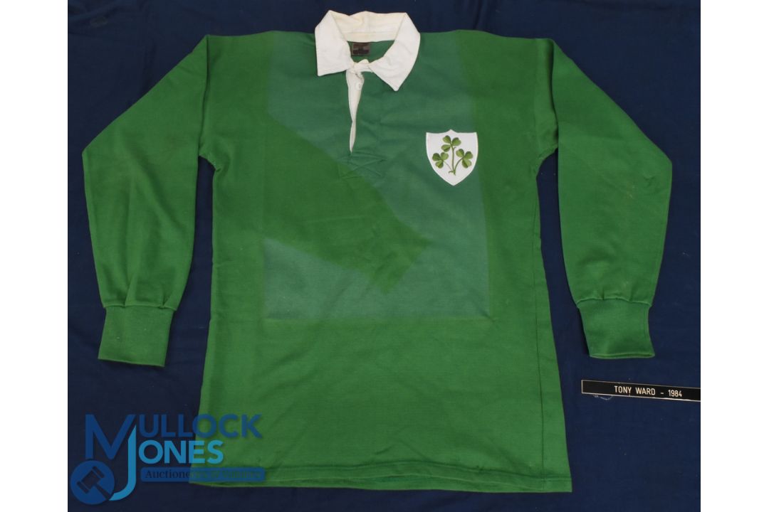 1984 Tony Ward's Match worn Ireland Rugby Jersey: Green classic issue, shamrock badge, white 10 to - Image 1 of 2