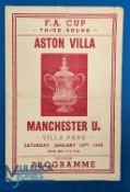 1947/48 1947/48 Aston Villa v Manchester Utd FAC 3rd round souvenir programme by Ross, 4 pager,