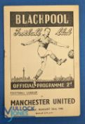 1948/49 Blackpool v Manchester Utd Div. 1 match programme 23 August 1948; team changes, o/wise good.
