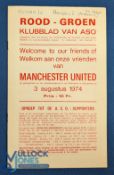 1974 AS Oostende v Manchester Utd friendly match programme 3 August 1974; has writing on cover (