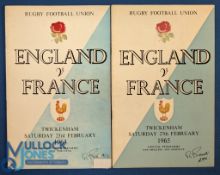 1963 & 1965 England v France Rugby Programmes (2): Substantial standard Sixties examples. G/VG