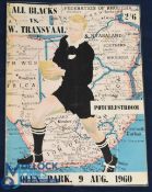 1960 Western Transvaal v NZ All Blacks Rugby Programme: Great dramatic coloured cover, so good