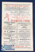 1960/61 Chester v Manchester Utd friendly match programme at Sealand Road 1st March 1961; marks,
