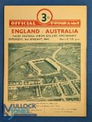 1948 England v Australia Rugby Programme: Small creases/fold but fine overall for this New Year