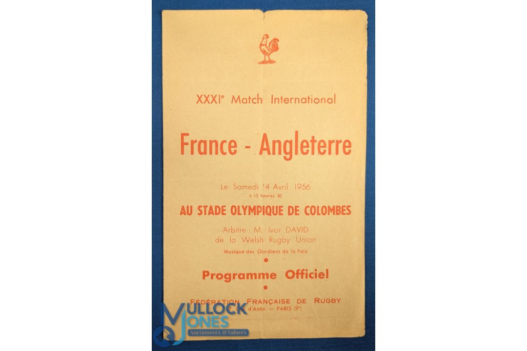 Scarce 1956 France v England Rugby Programme: 'French Flimsy' which has survived in pleasingly