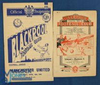 1953/54 Liverpool v Manchester Utd Div. 1 match programme 22 August 1953 at Anfield; Blackpool v