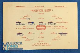 1945/46 Manchester Utd v Liverpool league north single sheet match programme 9 February 1946; team