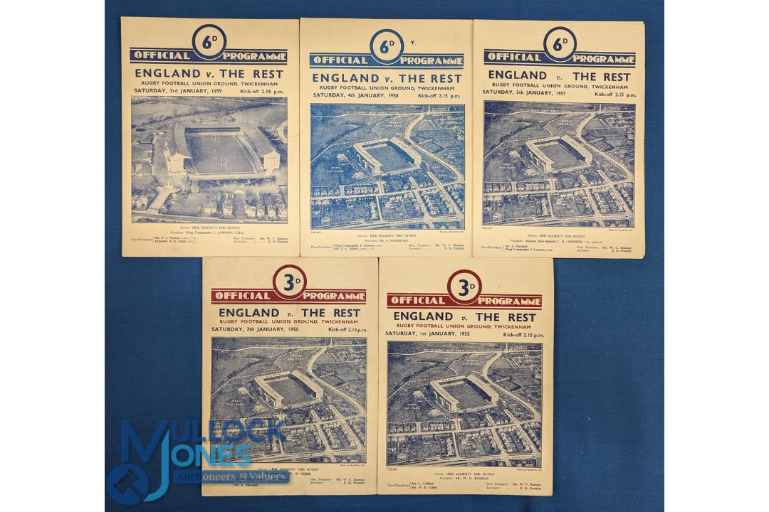 1955-59 England Rugby Final Trial Programmes (5): Still the pattern of pre-WW2 4pp cards, aerial