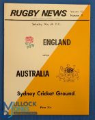 1974 Australia v England Rugby Programme: 'Battle of Sydney', which Australia won (fight and