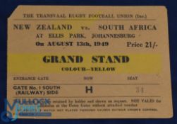 1949 NZ All Blacks Rugby Tour to S Africa 3rd Test Match Ticket: Cream & Blue Stand ticket for the