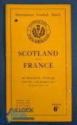 1950 Scotland v France Rugby Programme: One clean p/hole and, like a valuable Penny Black (?!), it