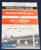 1960 American/Canadian Tour Heart of Midlothian v Manchester Utd match programme 1st June 1960 at