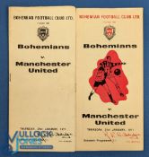 1971 Bohemians v Manchester Utd friendly match programme 21 January 1971 (two separate versions,