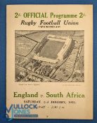 1932 England v S Africa Rugby Programme: The newer-style issue with aerial Twickers picture was