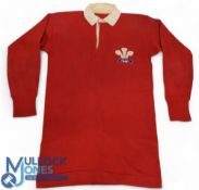 c1950s Wales Schoolboys Match worn Rugby Jersey: Lovely clean, cared-for example, scarlet with the