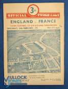 1951 England v France Rugby Programme: Last of the old-style 4pp card English issues. G/VG
