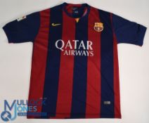 Barcelona 2014 home football shirt 'Messi No 10' to reverse, Nike, Qatar Airways, blue and garnet,