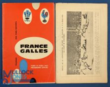 1961 & 63 France v Wales Rugby Programmes (2): The first of the magazine style F v W issues, the
